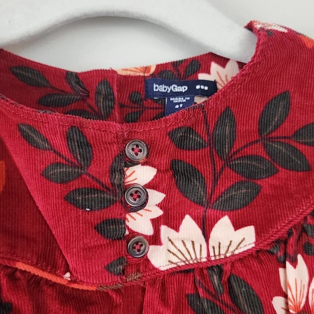 Gap dress 4T girls soft corduroy floral long sleeve fall burgundy red boho